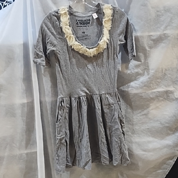 Threads 4 Thought Dress in Gray with Cream Floral Trim - Picture 1 of 3